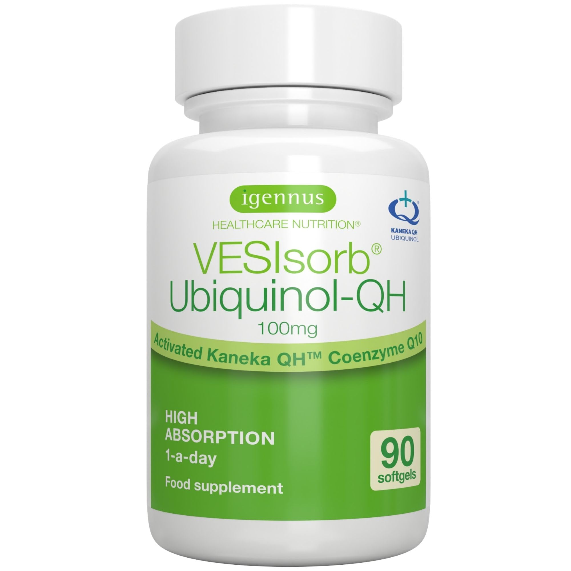 Igennus Ubiquinol frontal del envase mostrando la presentación y dosis