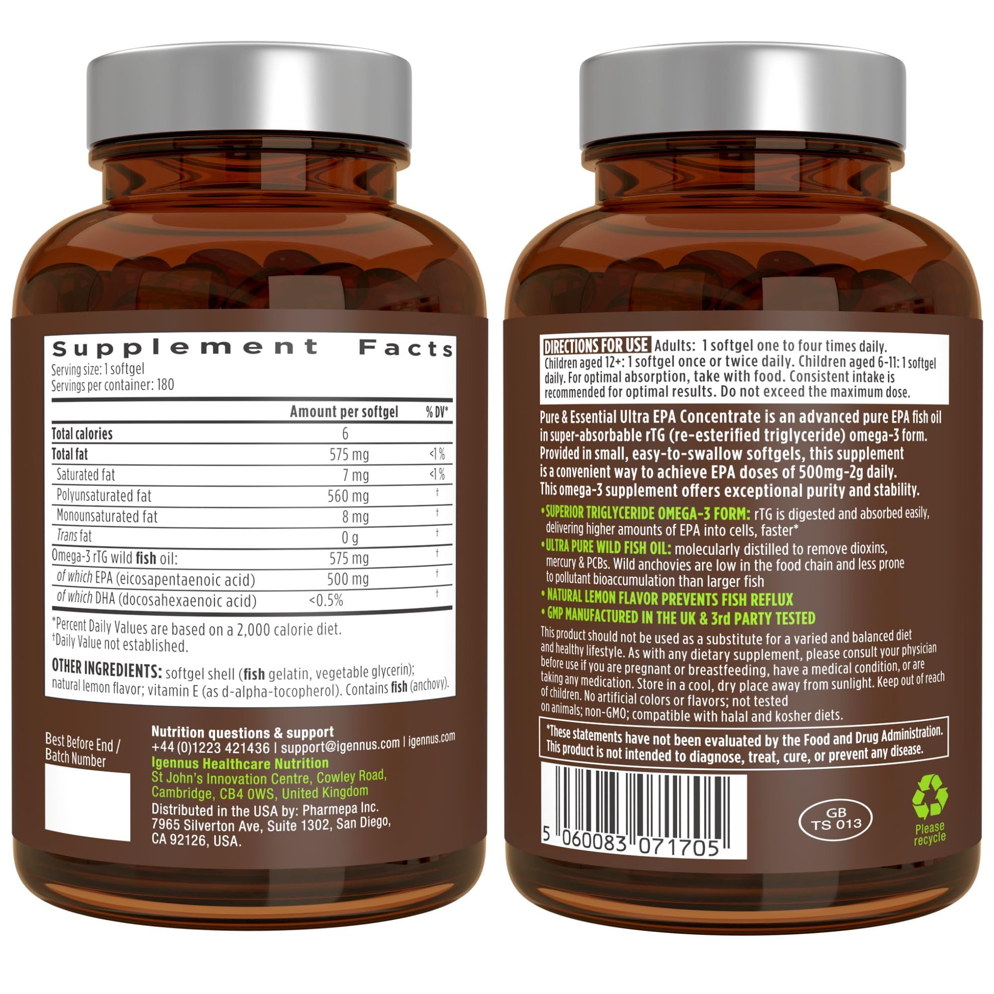 Igennus Ultra Pure EPA sello IFOS en la etiqueta que certifica prueba de pureza