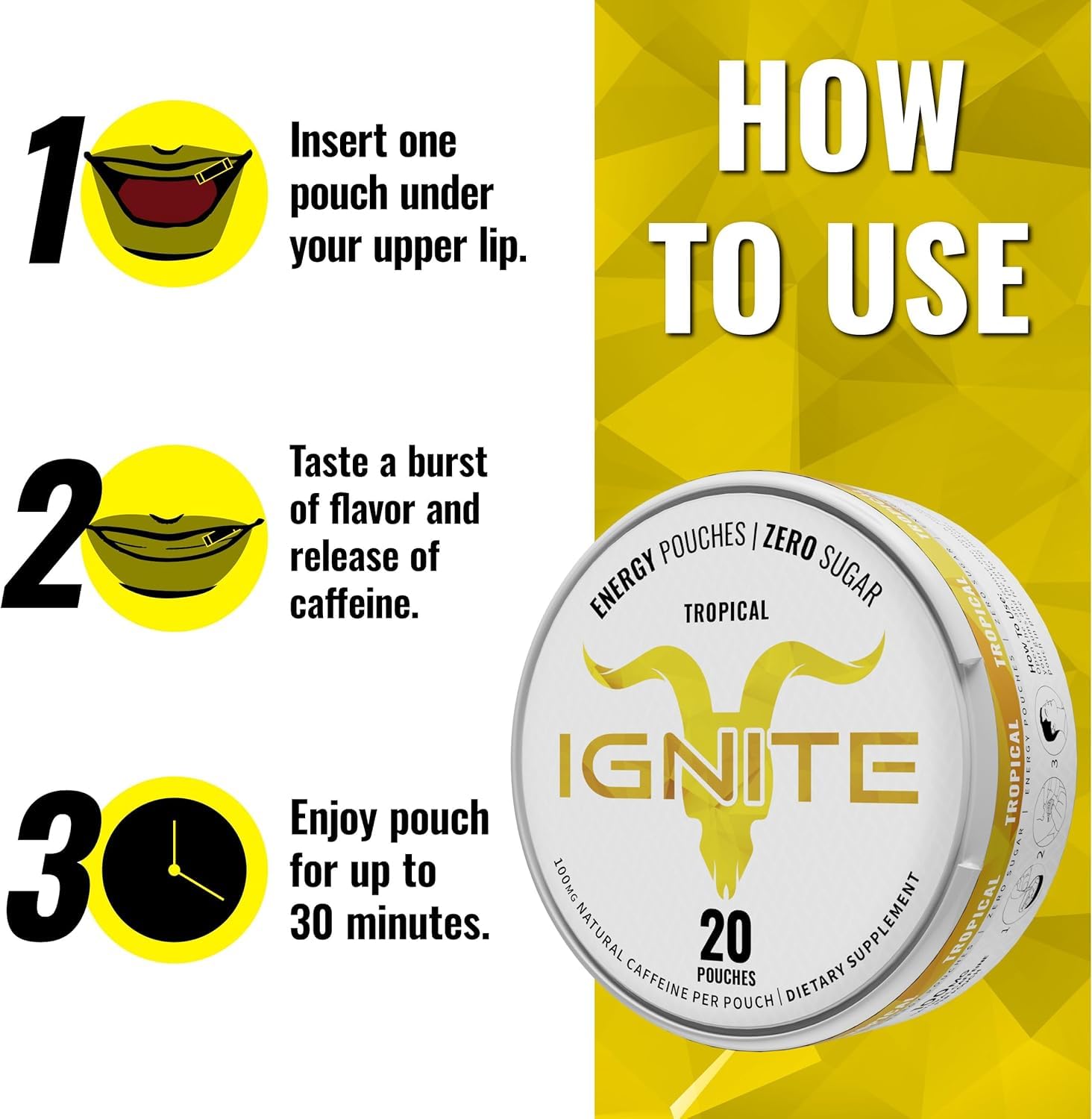 Ignite bolsita junto a una mano para comparar tamaño portátil