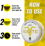 Ignite bolsita junto a una mano para comparar tamaño portátil