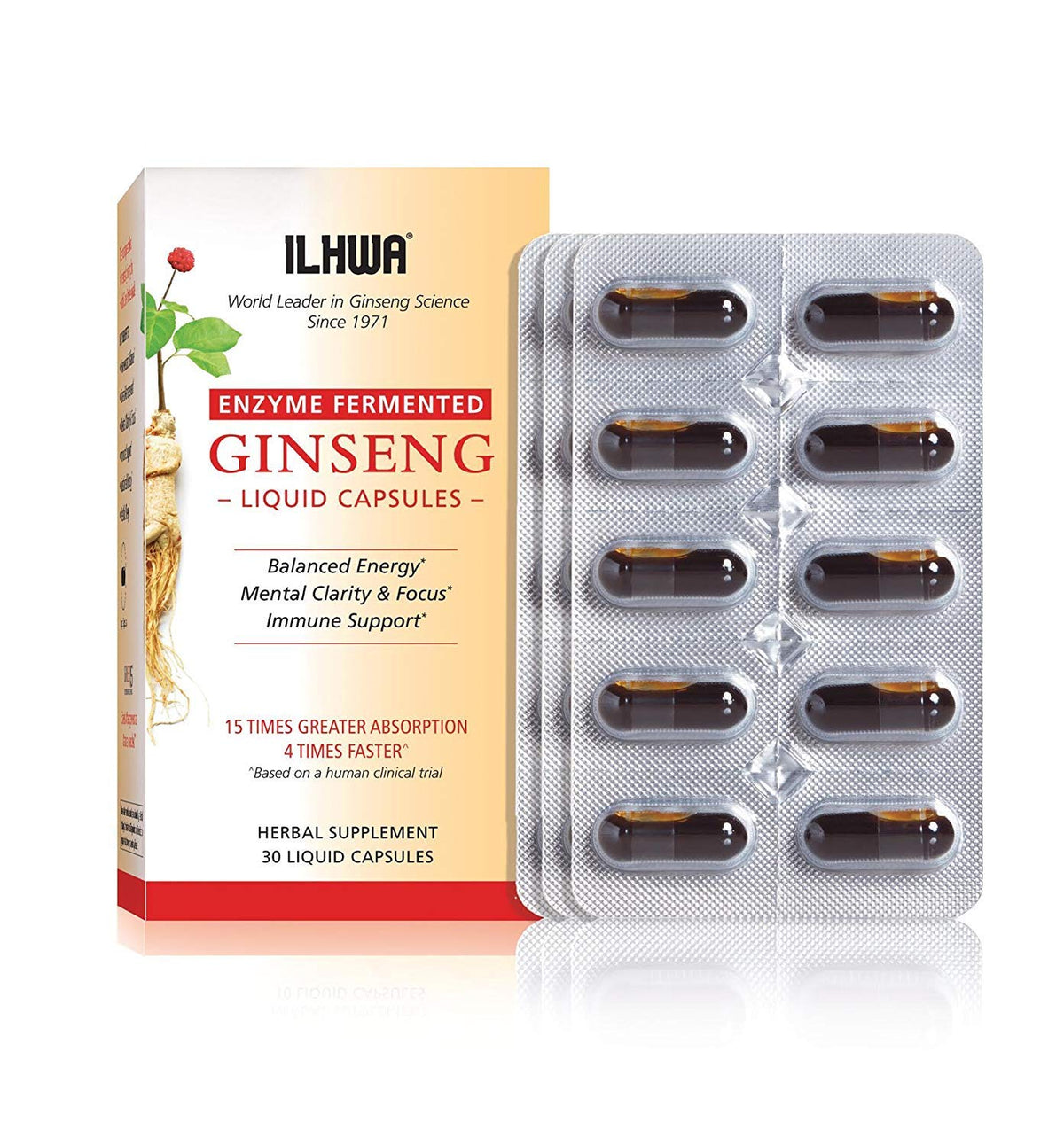 ILHWA envase frontal del ginseng fermentado, presentación clara y beneficios prácticos