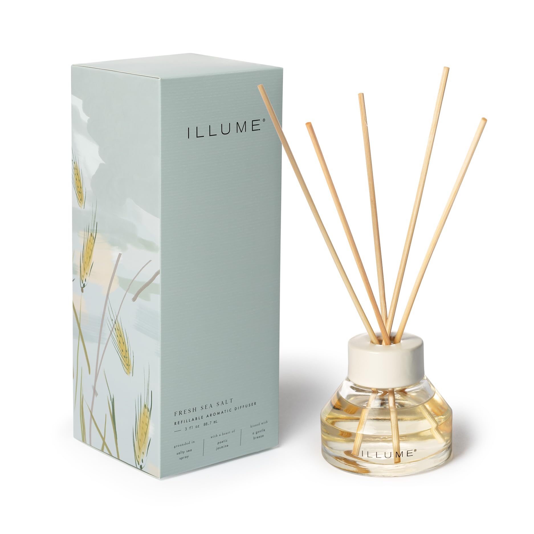 Illume difusor frontal mostrando envase compacto y aroma fresco