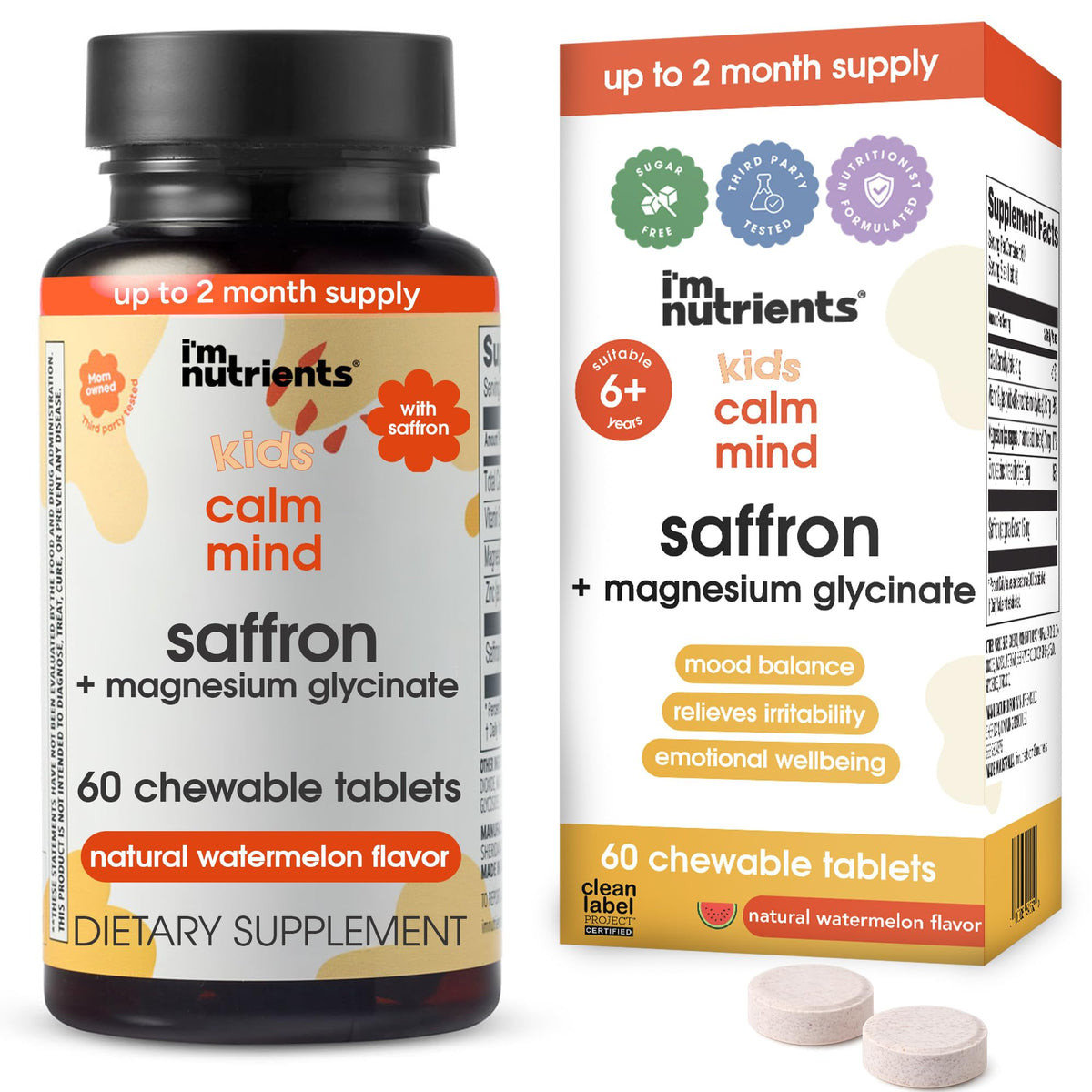 I'm Nutrients envase frontal mostrando tabletas masticables y beneficios visibles