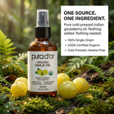 PURA D'OR Aceite de Amla orgánico 4 oz — 100% puro, prensado en frío, sin refinar para cabello y piel