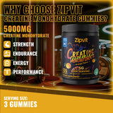 zipvit Creatina Monohidratada en gomitas 135 uds — Naranja, 5 g por toma, veganas y sin azúcar