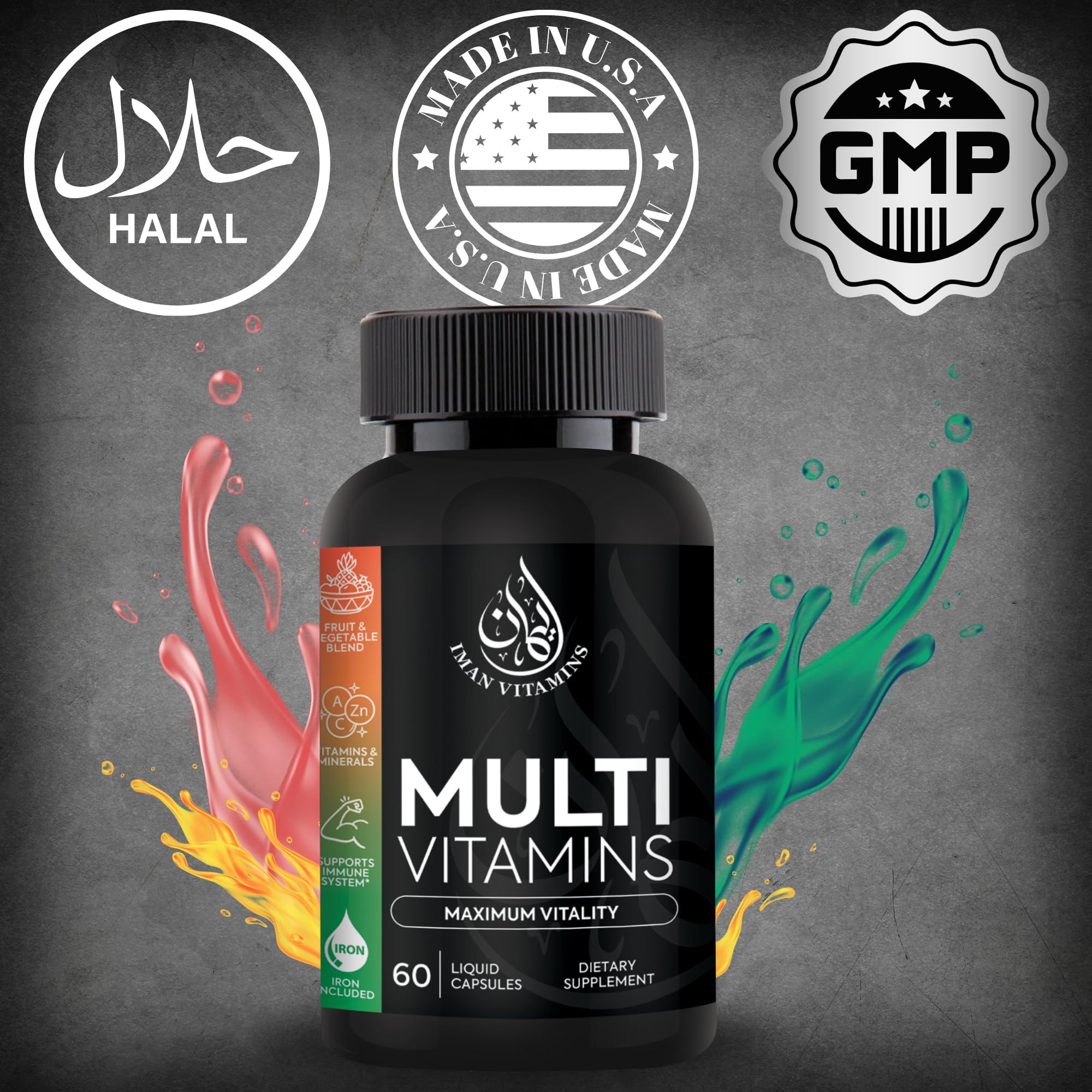 Iman Vitamins etiqueta con tabla nutricional clara y lista de ingredientes