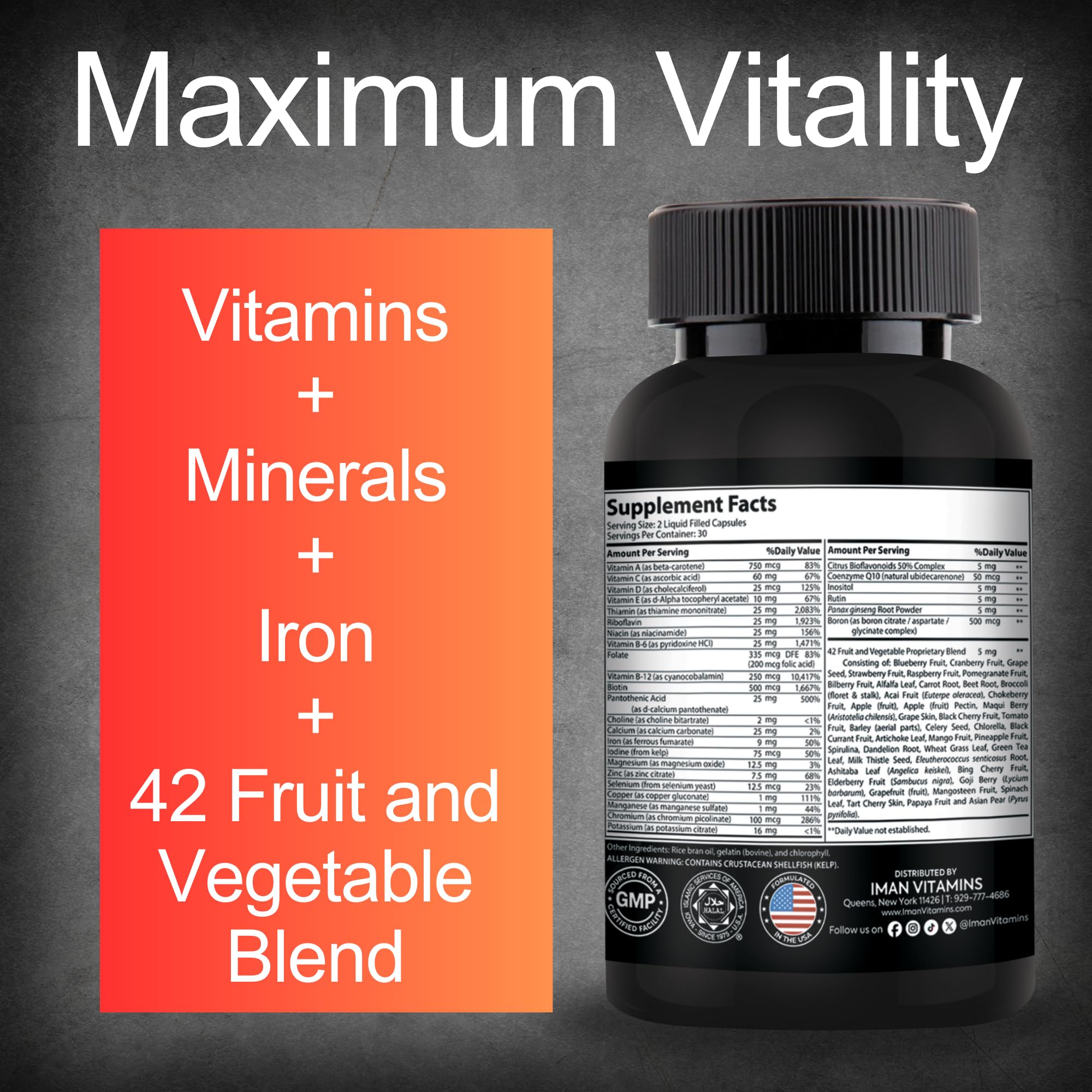 Iman Vitamins cápsula en mano para comparar tamaño y facilidad
