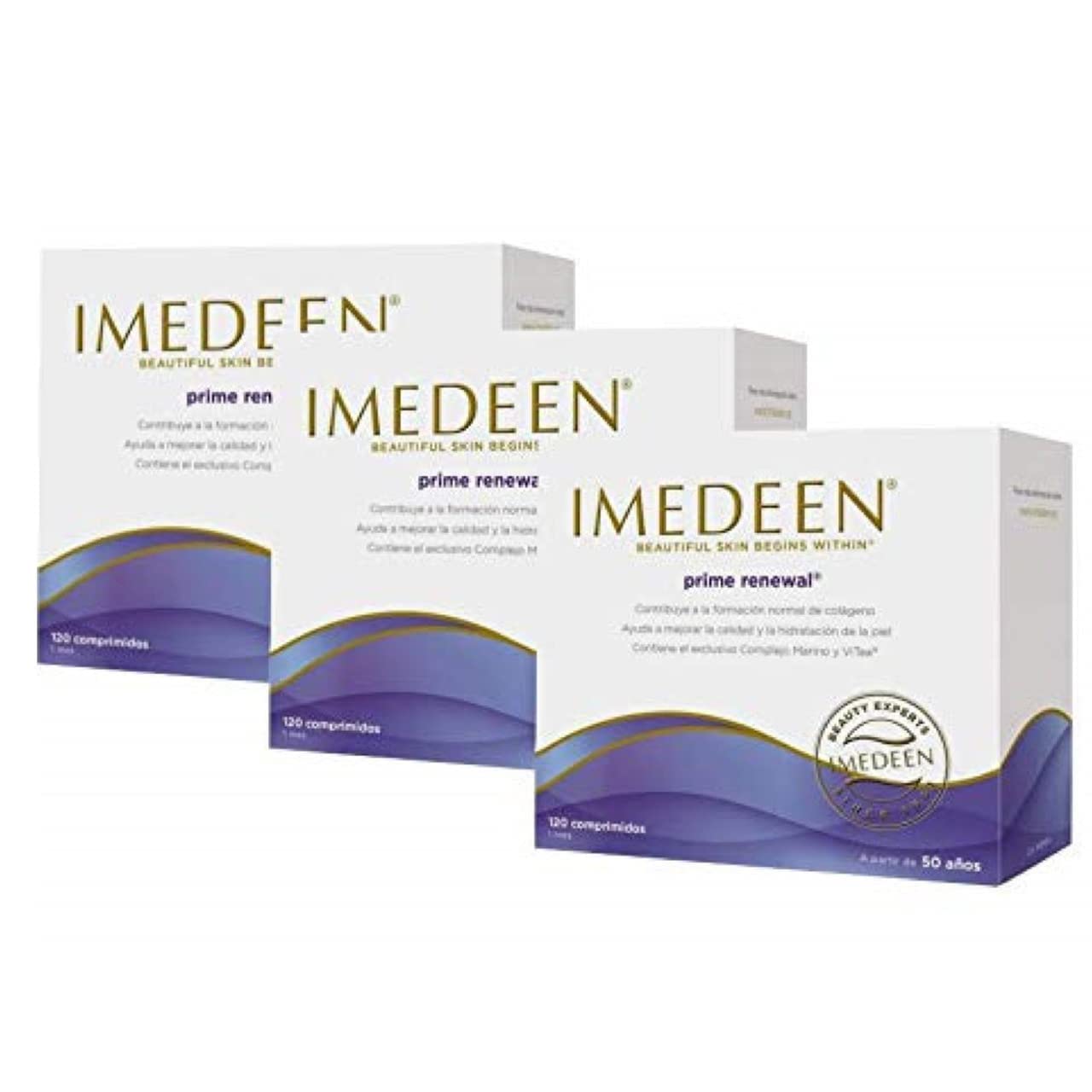 Imedeen Prime Renewal envase abierto con tabletas accesibles para rutina