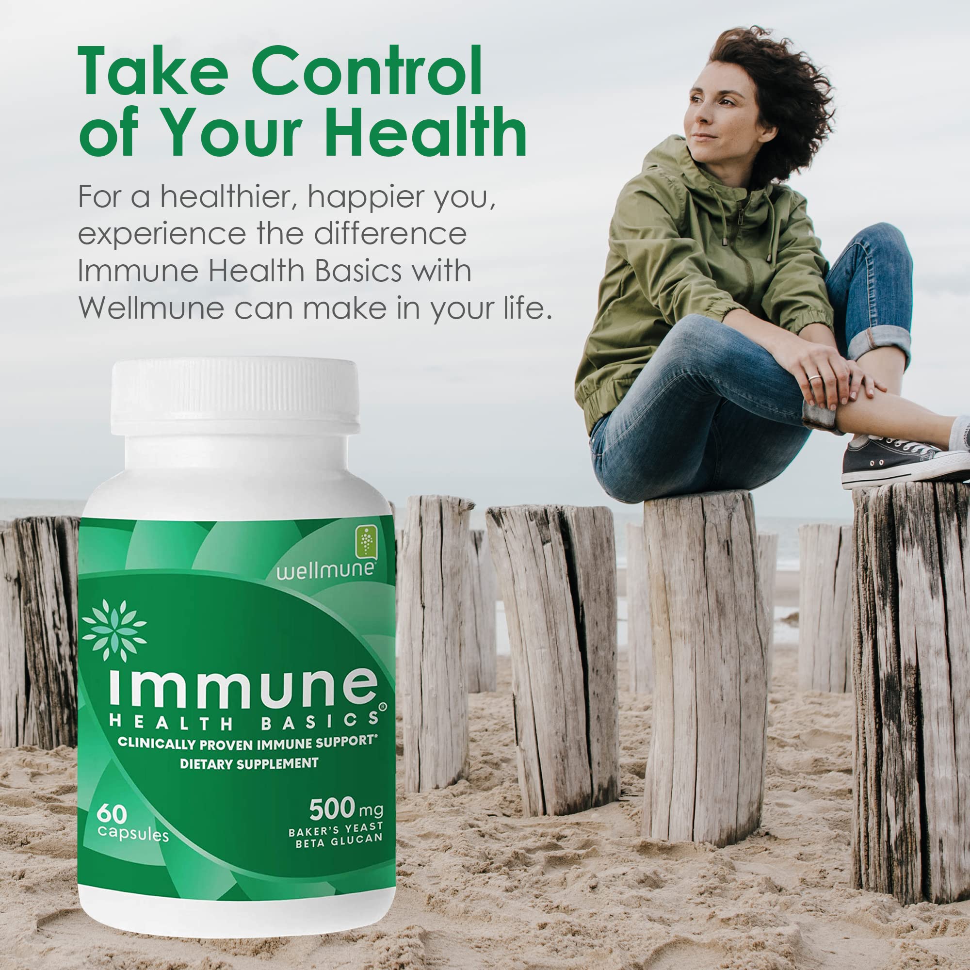 Immune Health Basics cápsulas en mano demostrando tamaño y facilidad de consumo