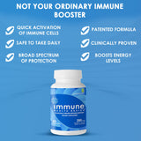 Immune Health Basics comparación de tamaño junto a moneda para mostrar cantidad por cápsula