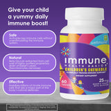 Immune Health Basics textura de tableta masticable con imagen de sabor naranja