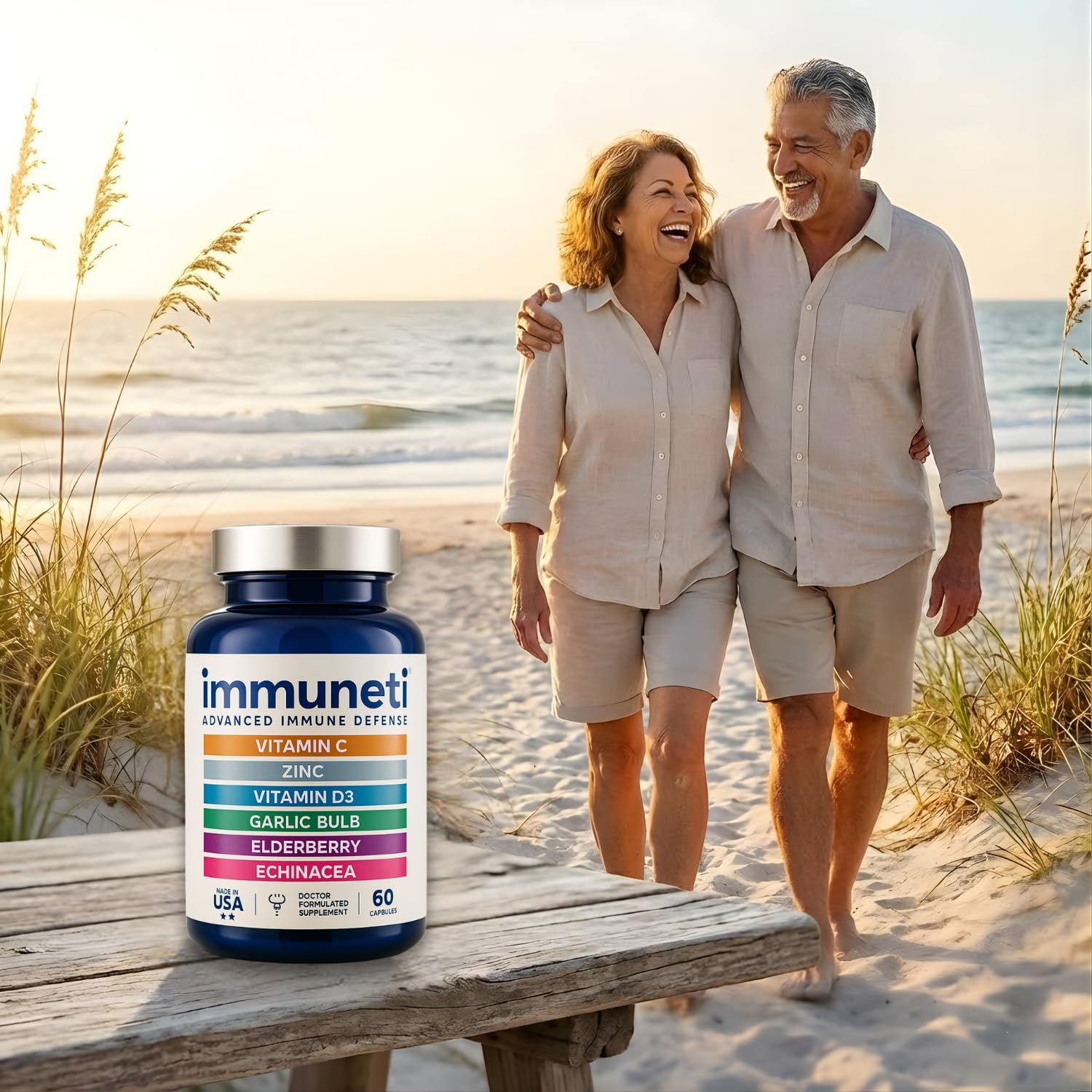 Etiqueta IMMUNETI con lista de ingredientes visible indicando transparencia y control
