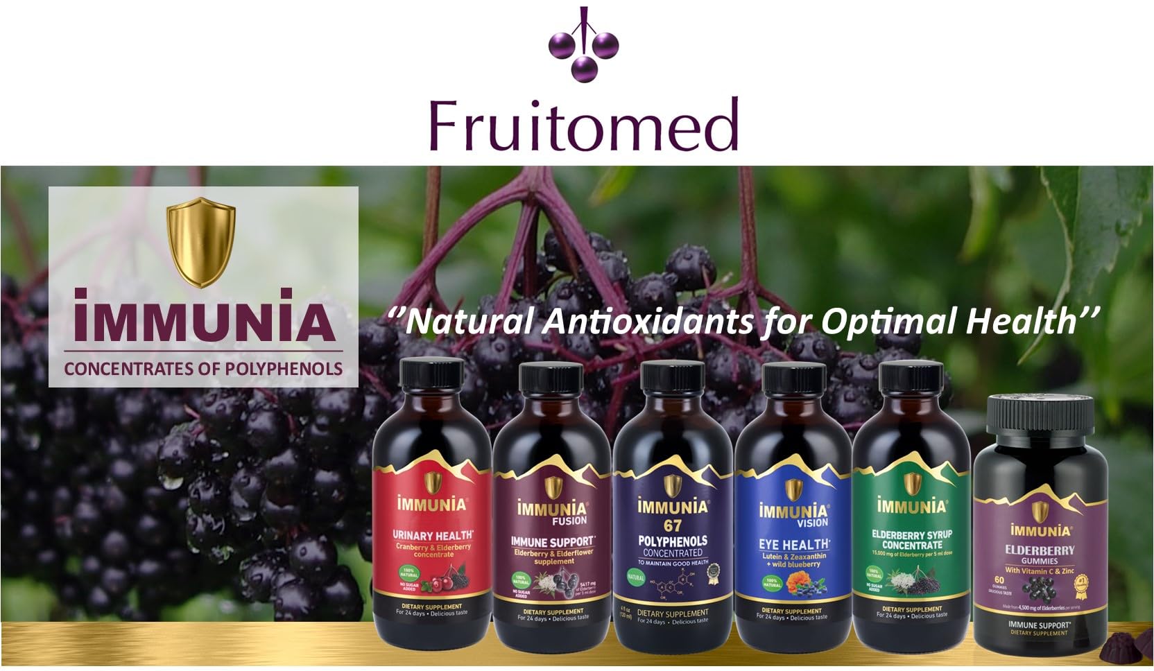 Immunia arándanos y bayas de saúco frescas que reflejan origen natural y concentración