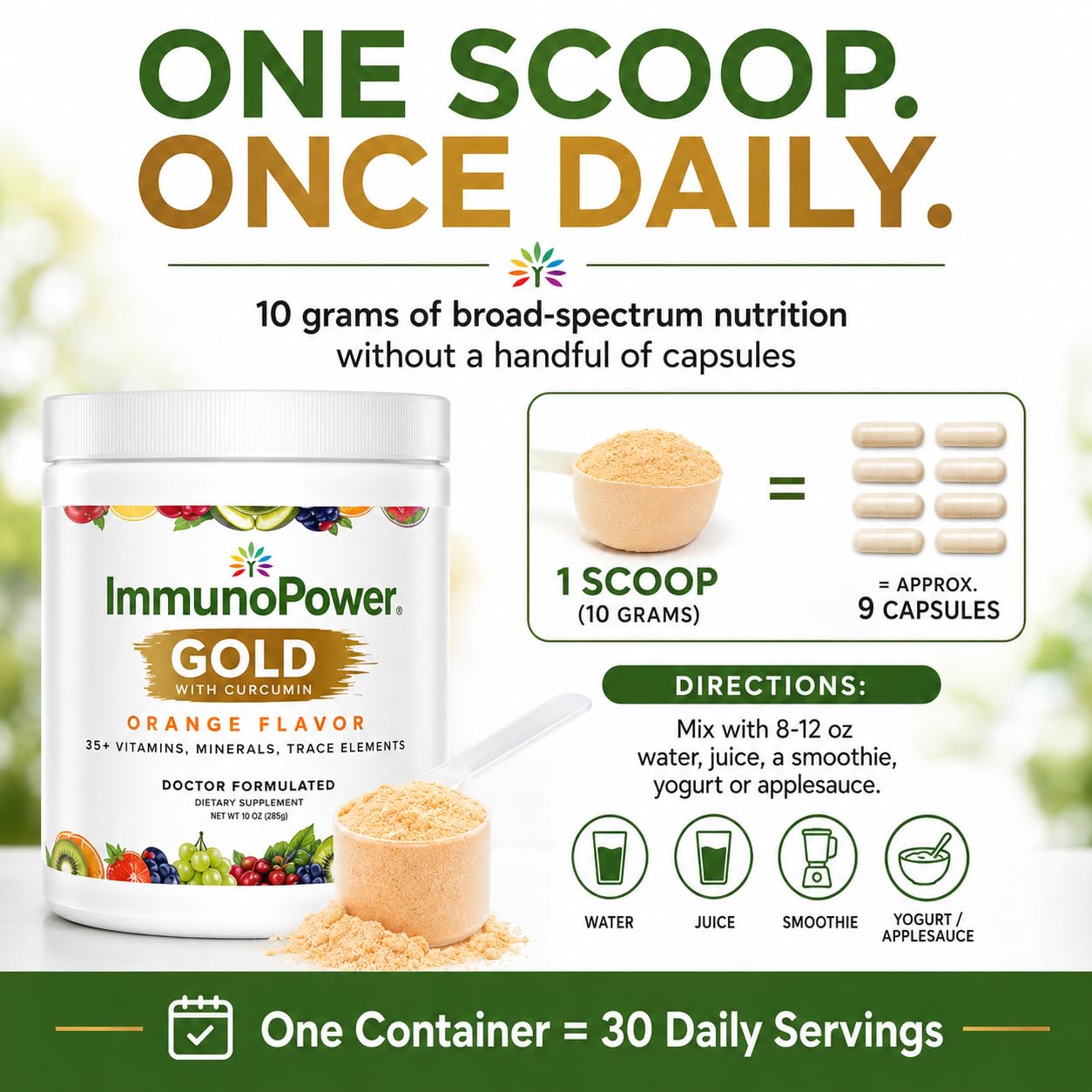 ImmunoPower Gold etiqueta de ingredientes clara, transparencia y cantidades declaradas