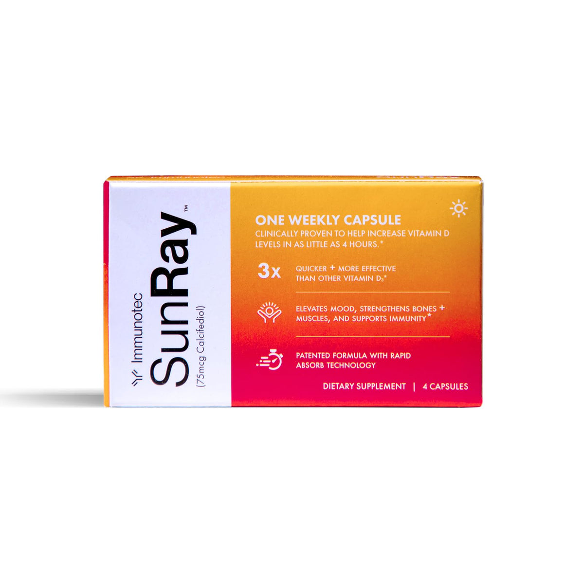 Immunotec Sunray frontal del envase mostrando etiqueta clara y beneficio de absorción rápida