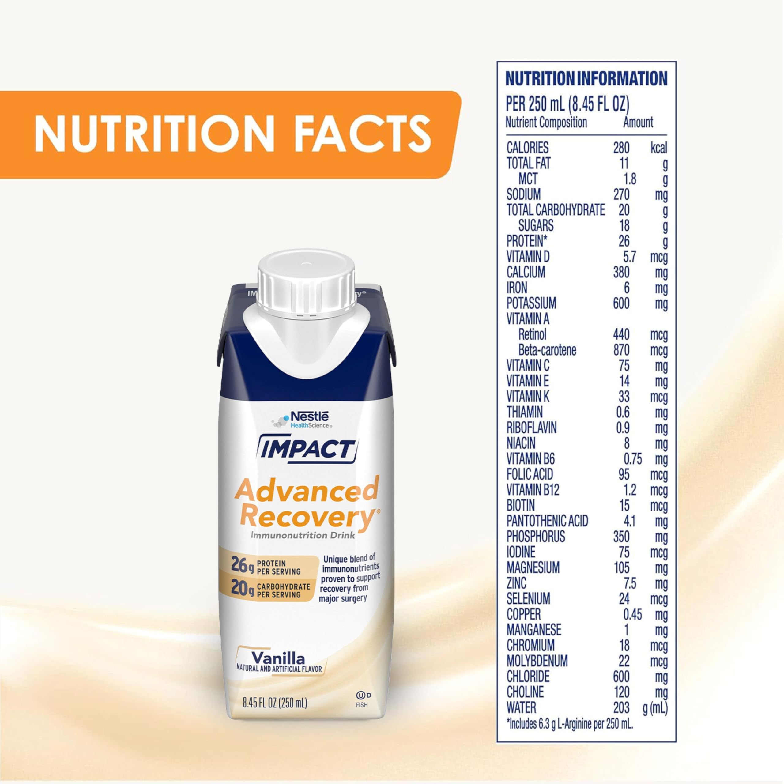 Impact Nestlé detalle etiqueta nutricional con ingredientes clave y beneficios clínicos claros