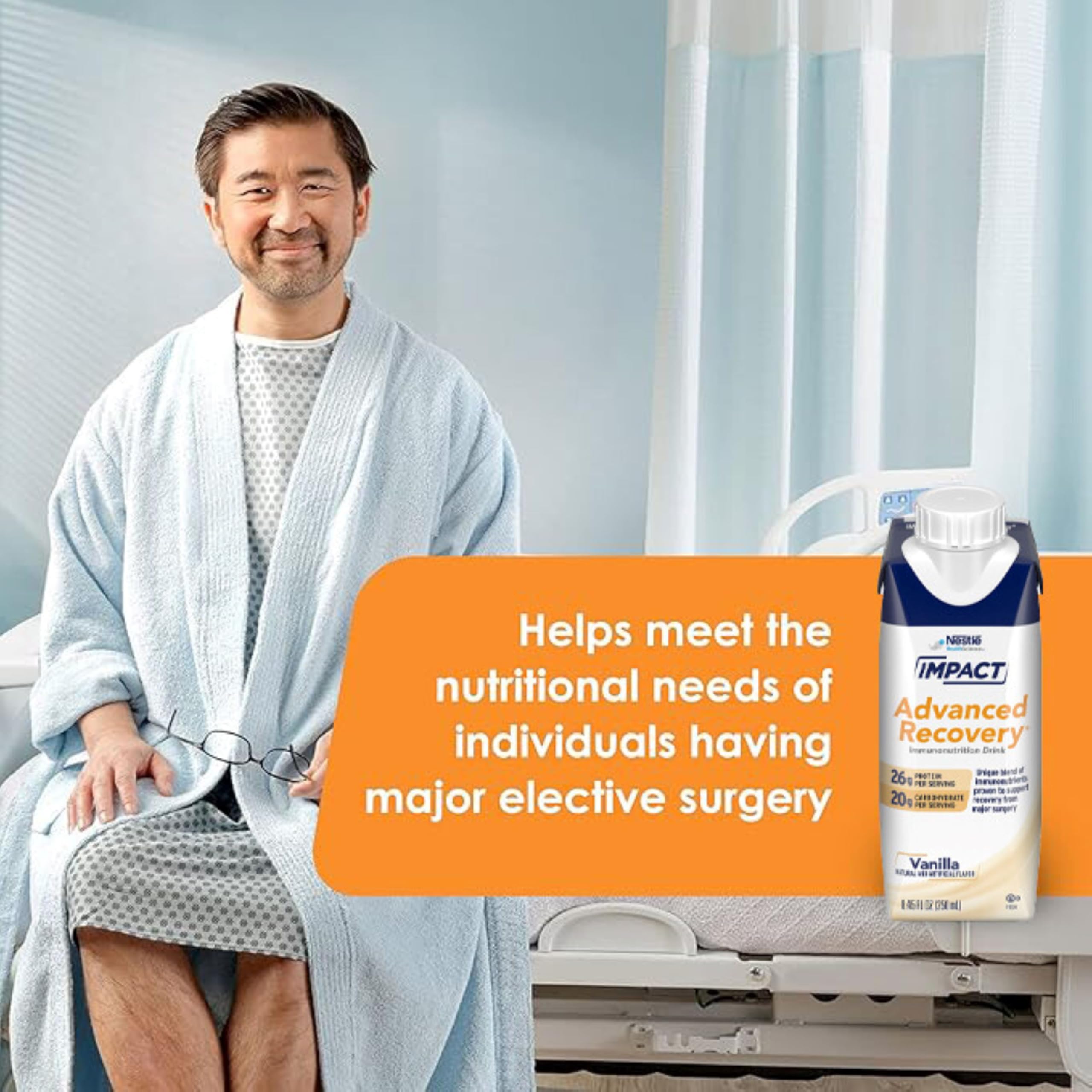 Impact Nestlé presentación junto a silla de ruedas ilustrando uso en recuperación domiciliaria