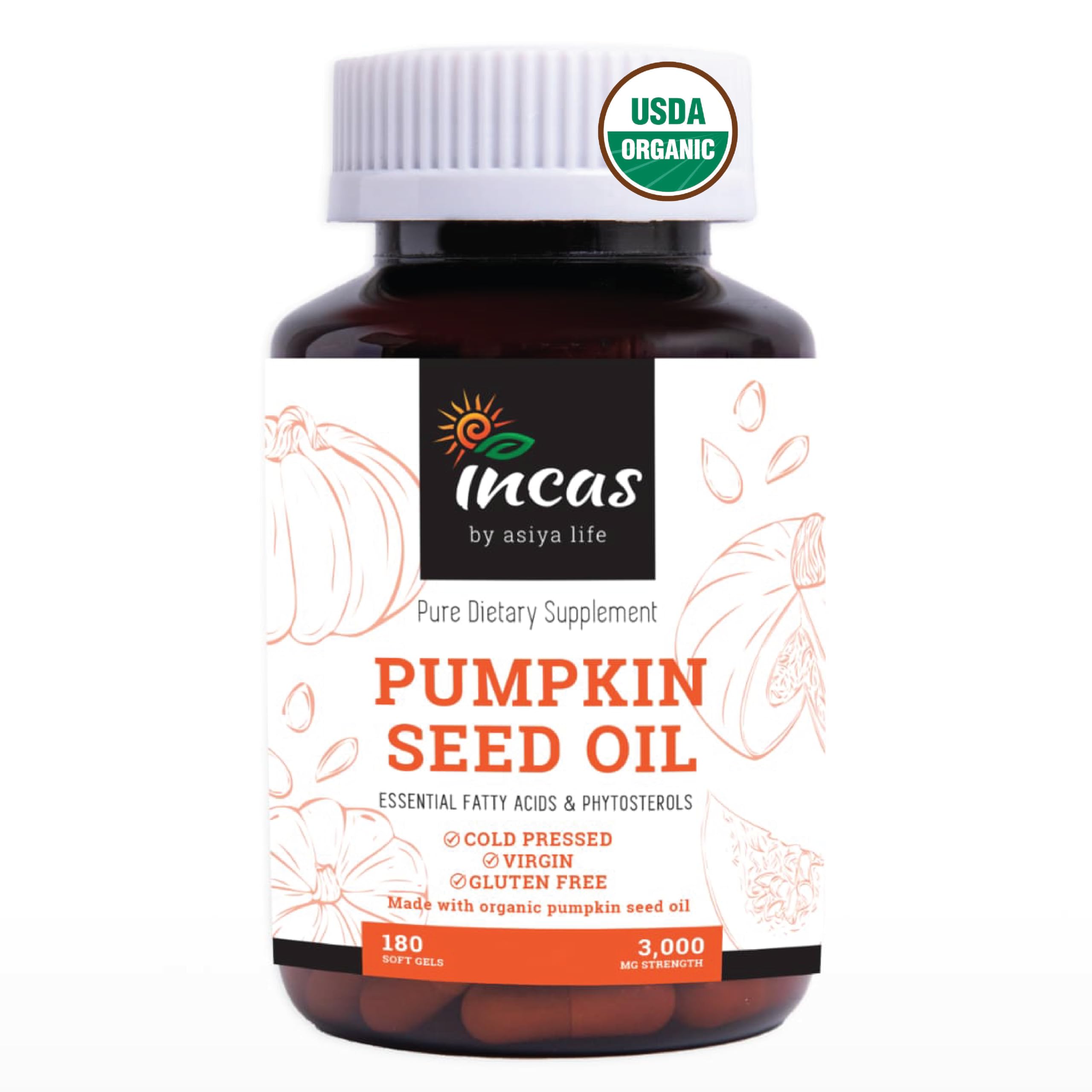 IncAs by Asiya Life frasco vertical con softgels, presenta pureza y conveniencia