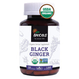 Incas by Asiya Life frasco frontal mostrando sello USDA Organic y ventaja de pureza