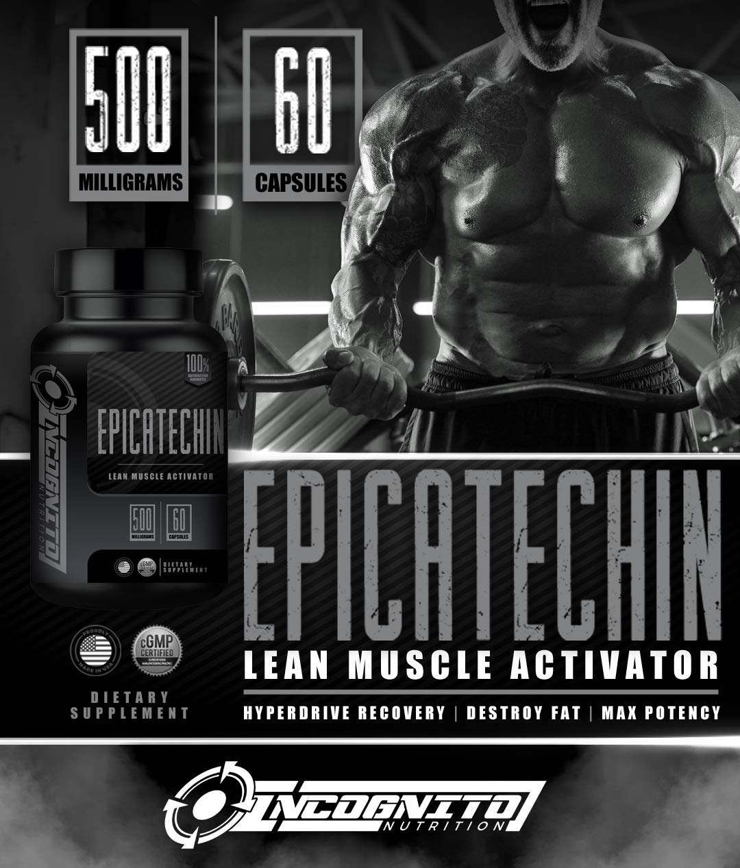 INCOGNITO NUTRITION detalle de la cápsula de Epicatechin resaltando la calidad y pureza