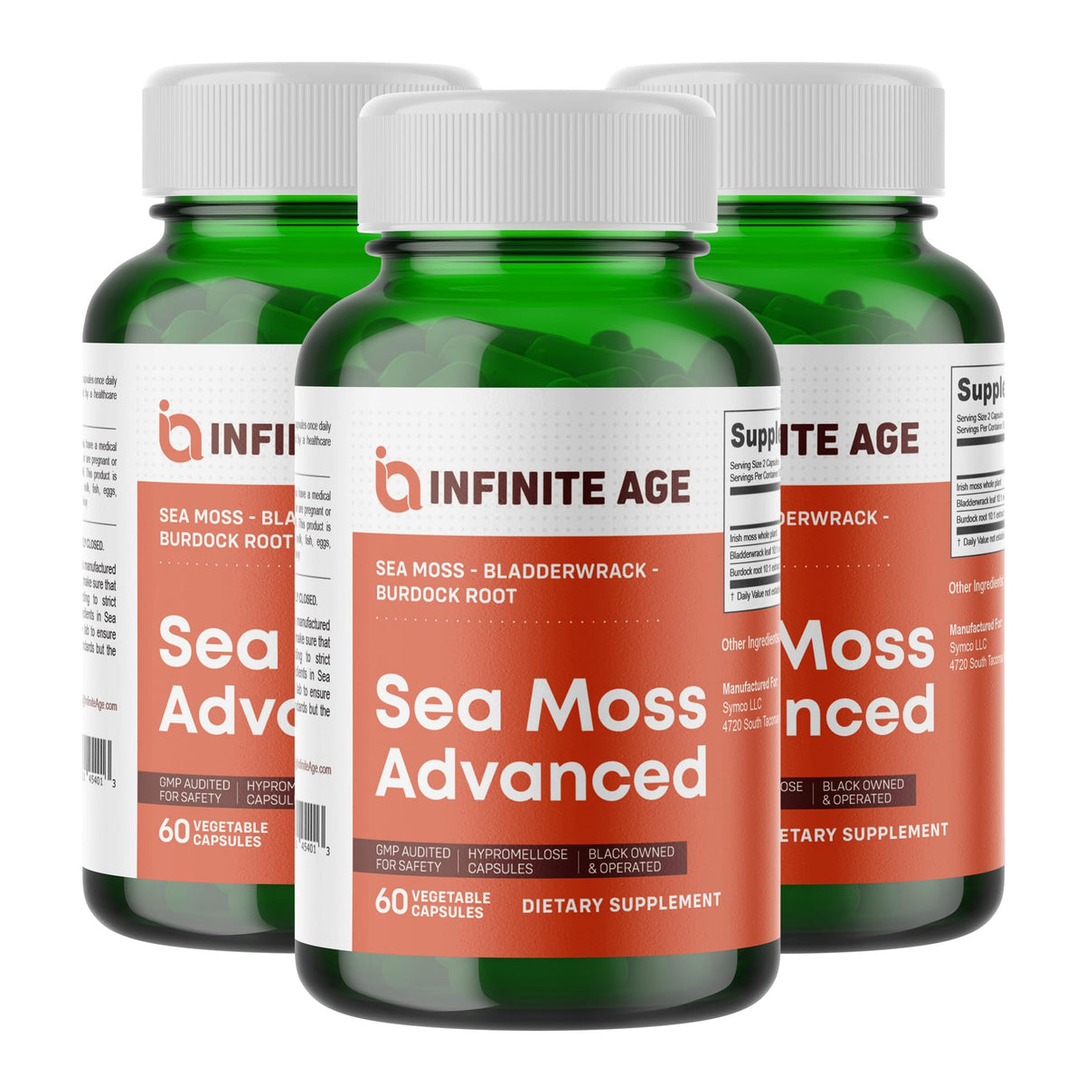 INFINITE AGE frasco frontal mostrando etiqueta y beneficios clave