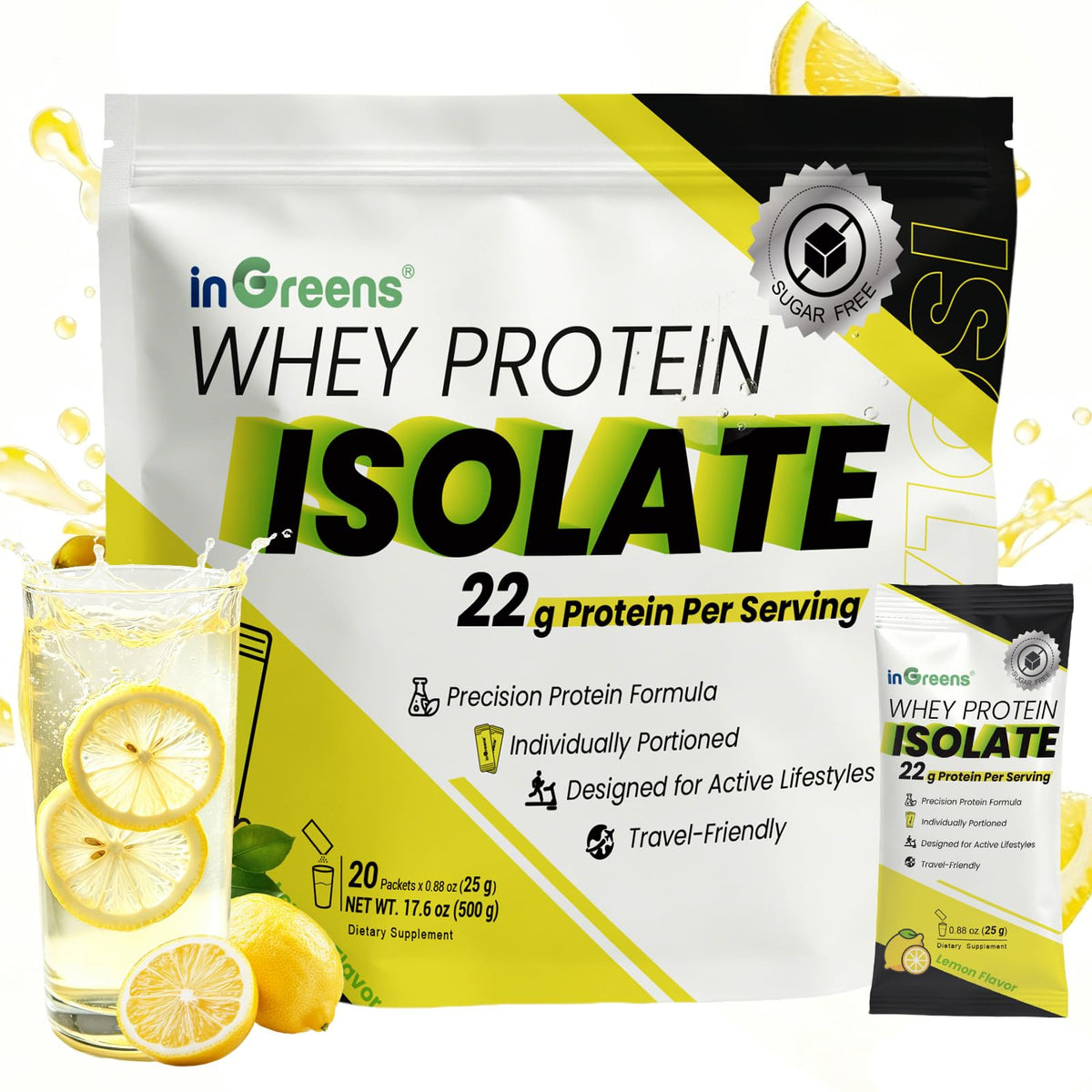 inGreens envase frontal mostrando sabor limón y beneficio refrescante