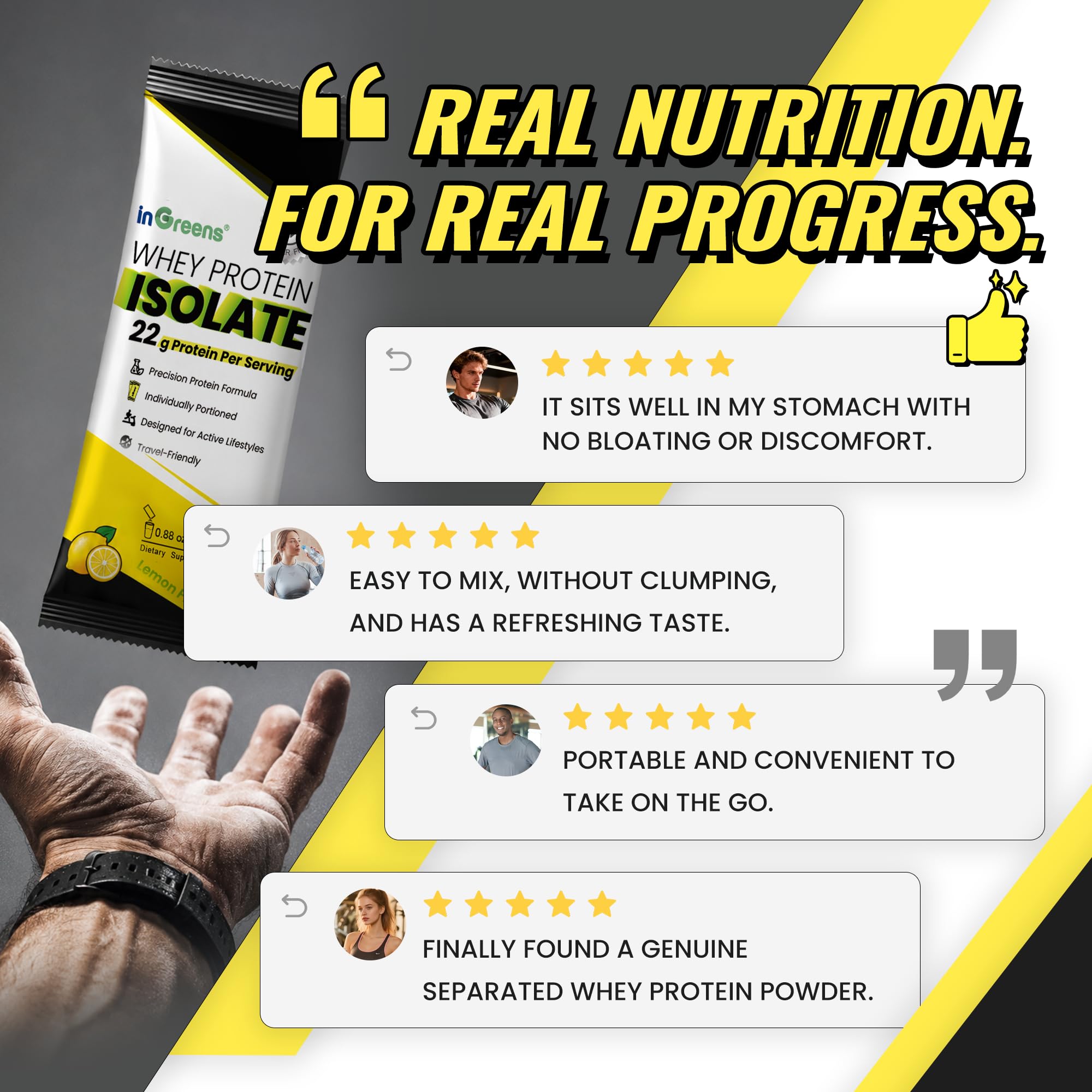 inGreens etiqueta nutricional enfocada en 22 g proteína y 0 g azúcar