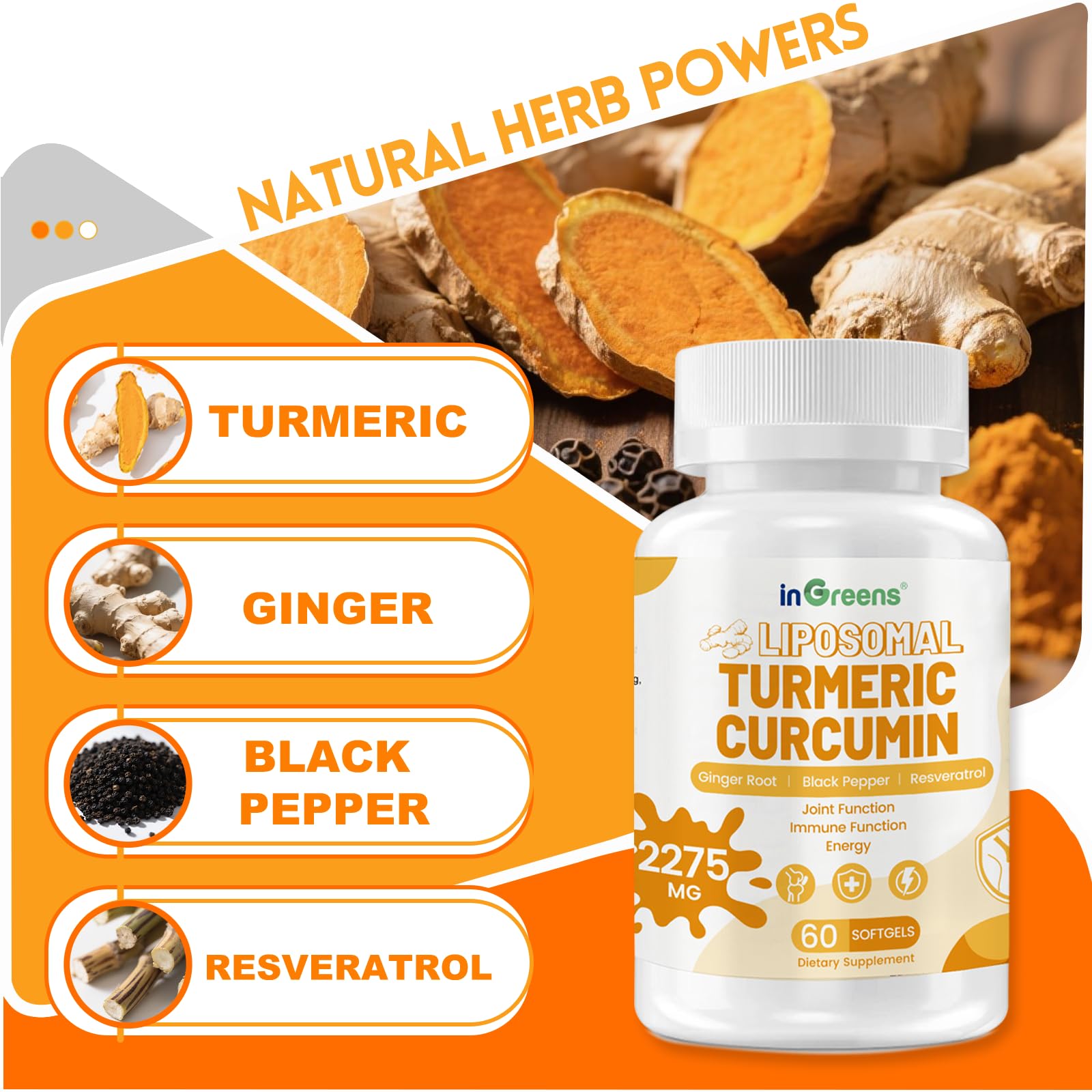 inGreens raíz de cúrcuma orgánica como ingrediente puro y natural