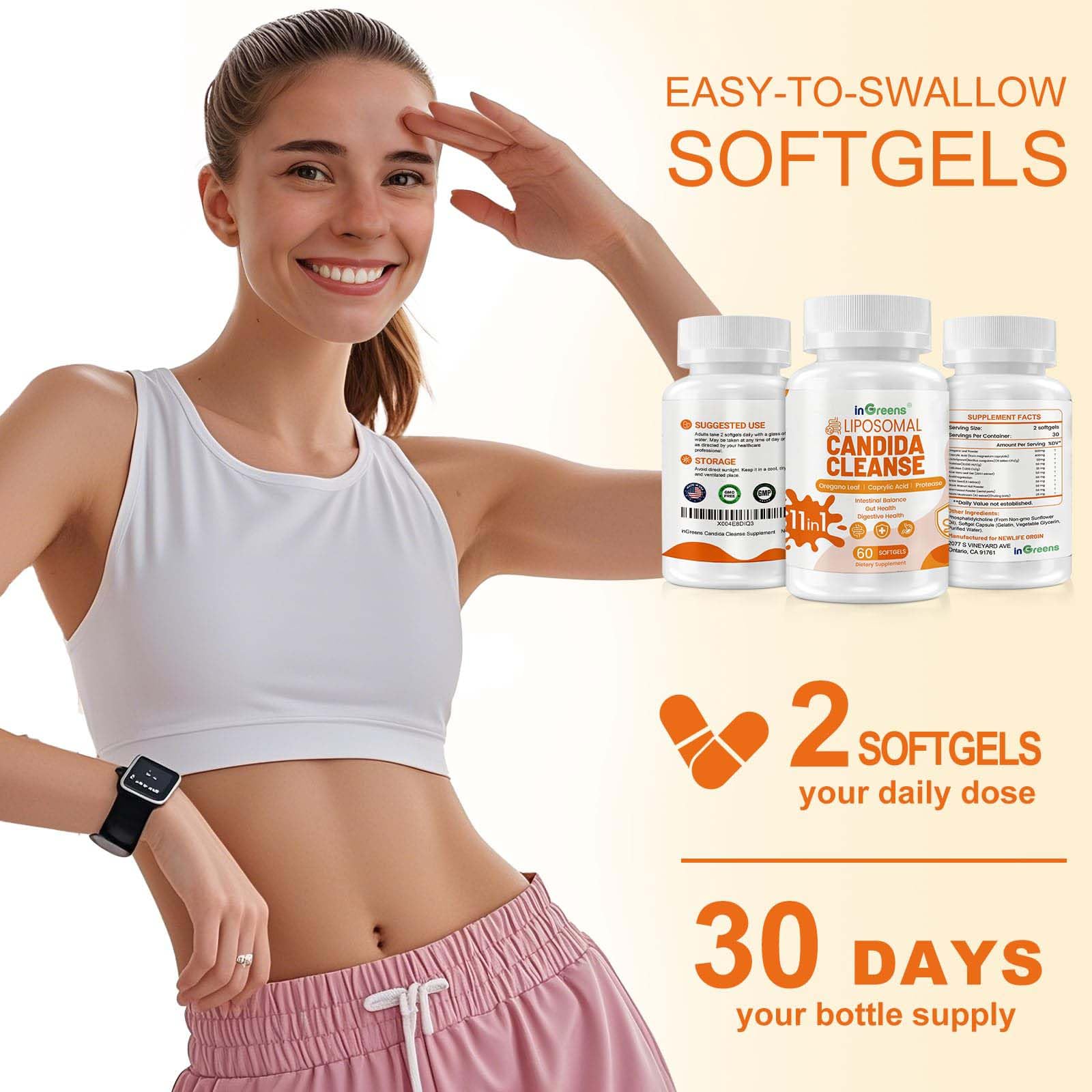 inGreens softgel en mano ilustrando la dosis fácil de tragar