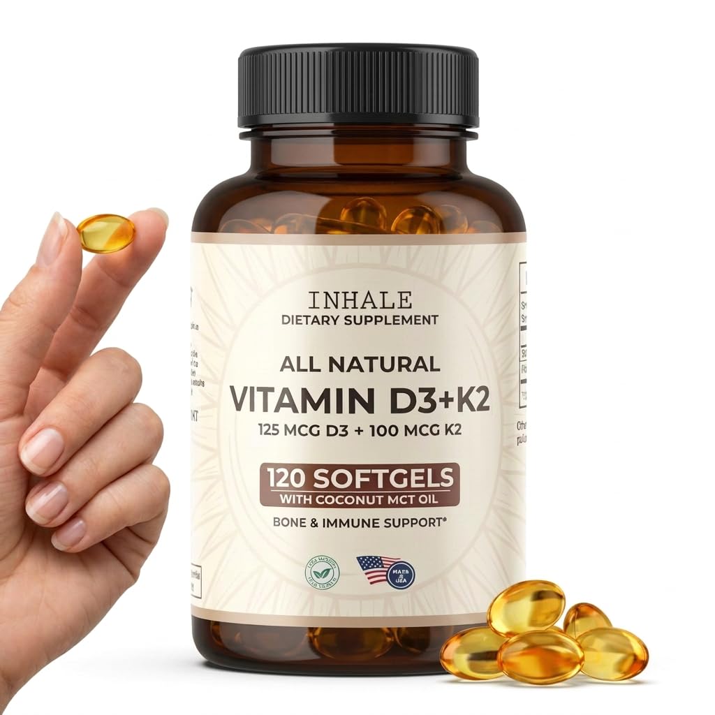 Inhale frente del envase mostrando 120 softgels y beneficios claros