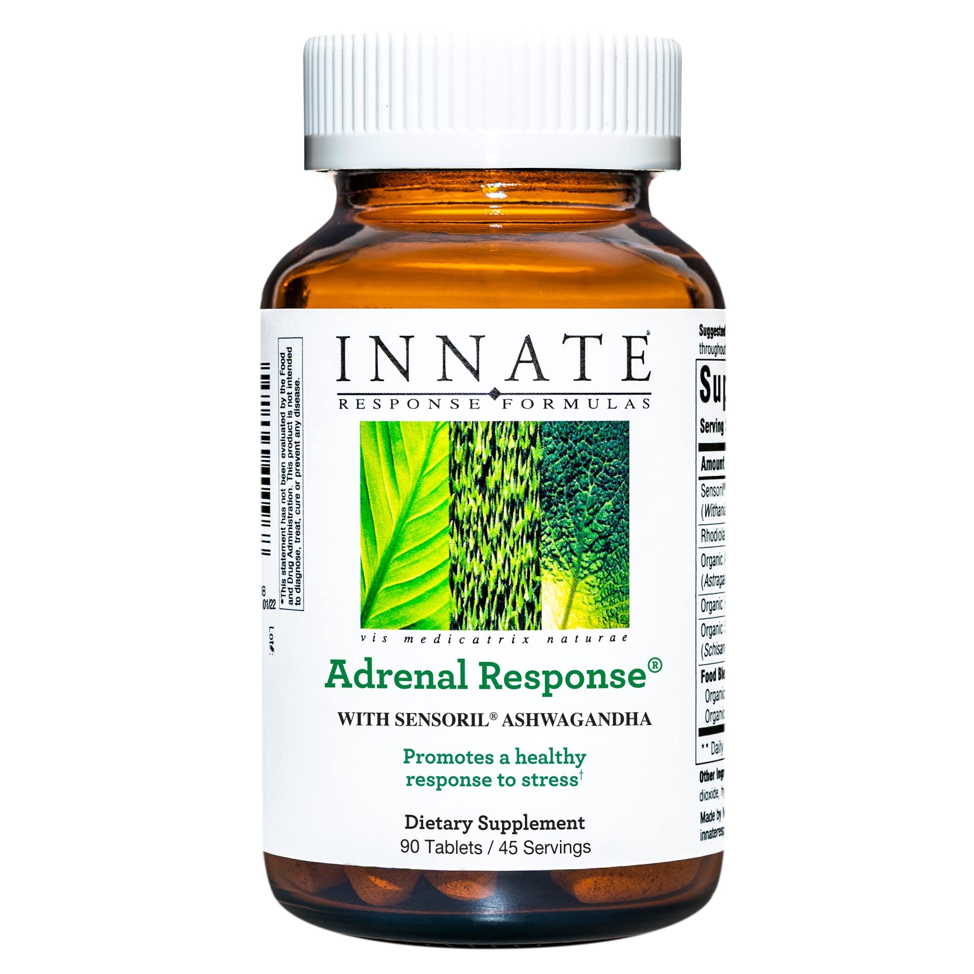 Innate Response envase frontal mostrando 90 tabletas y beneficio de apoyo al estrés