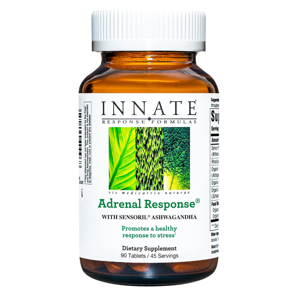 Innate Response envase frontal mostrando 90 tabletas y beneficio de apoyo al estrés