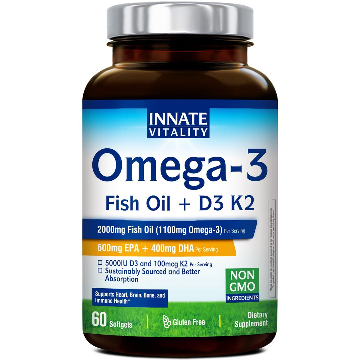 Innate Vitality frente del empaque mostrando 60 softgels y beneficios principales