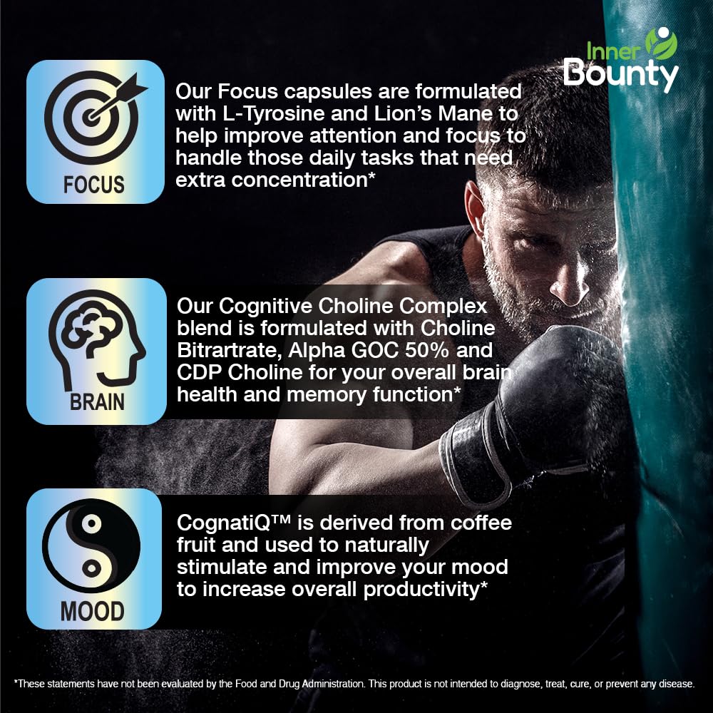 Inner Bounty frasco sobre escritorio para enfoque durante estudio