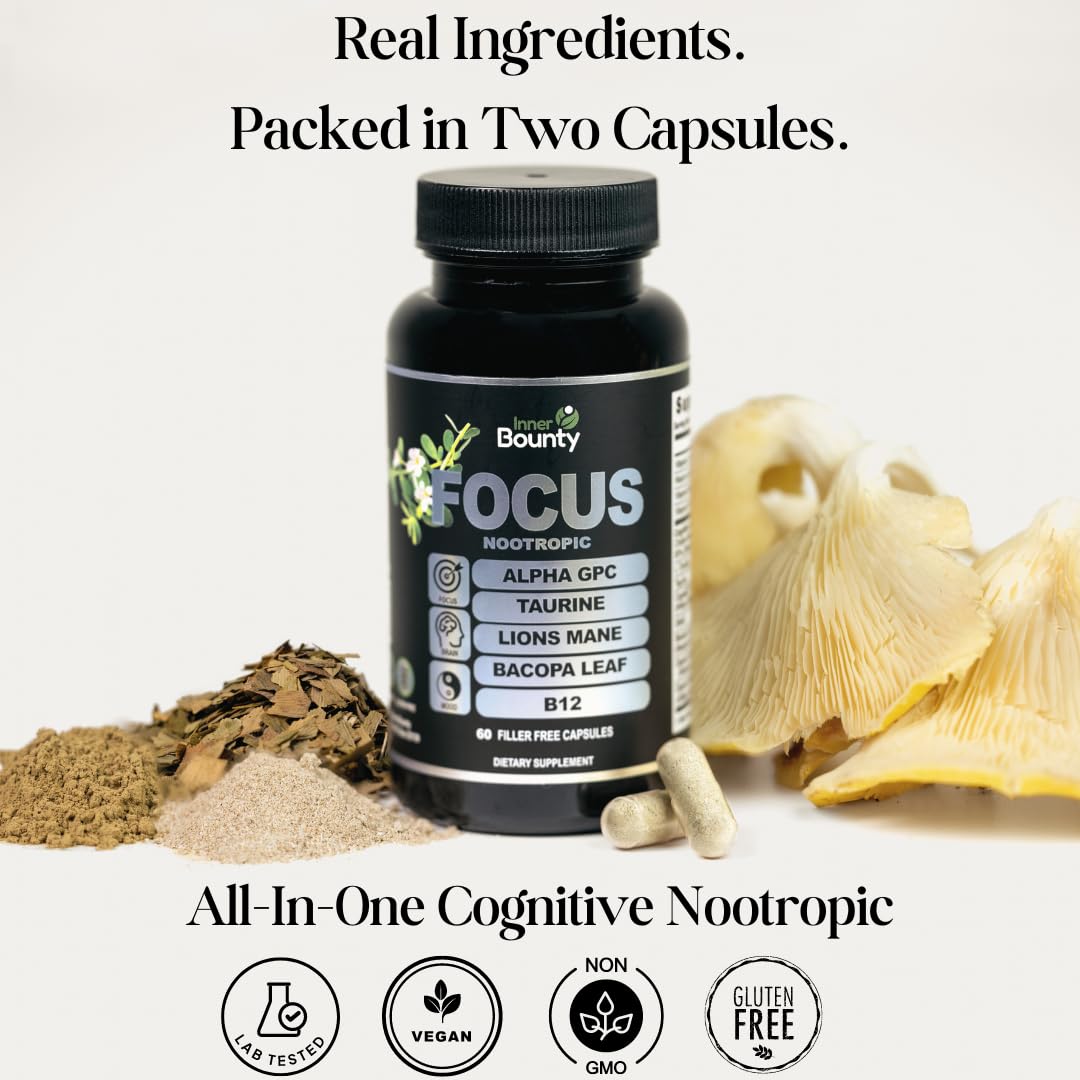Inner Bounty detalle de ingredientes como Lion's Mane y hojas de Bacopa