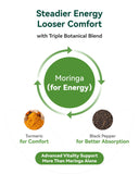 Inner Brightness hojas de moringa cerca, origen natural y rico