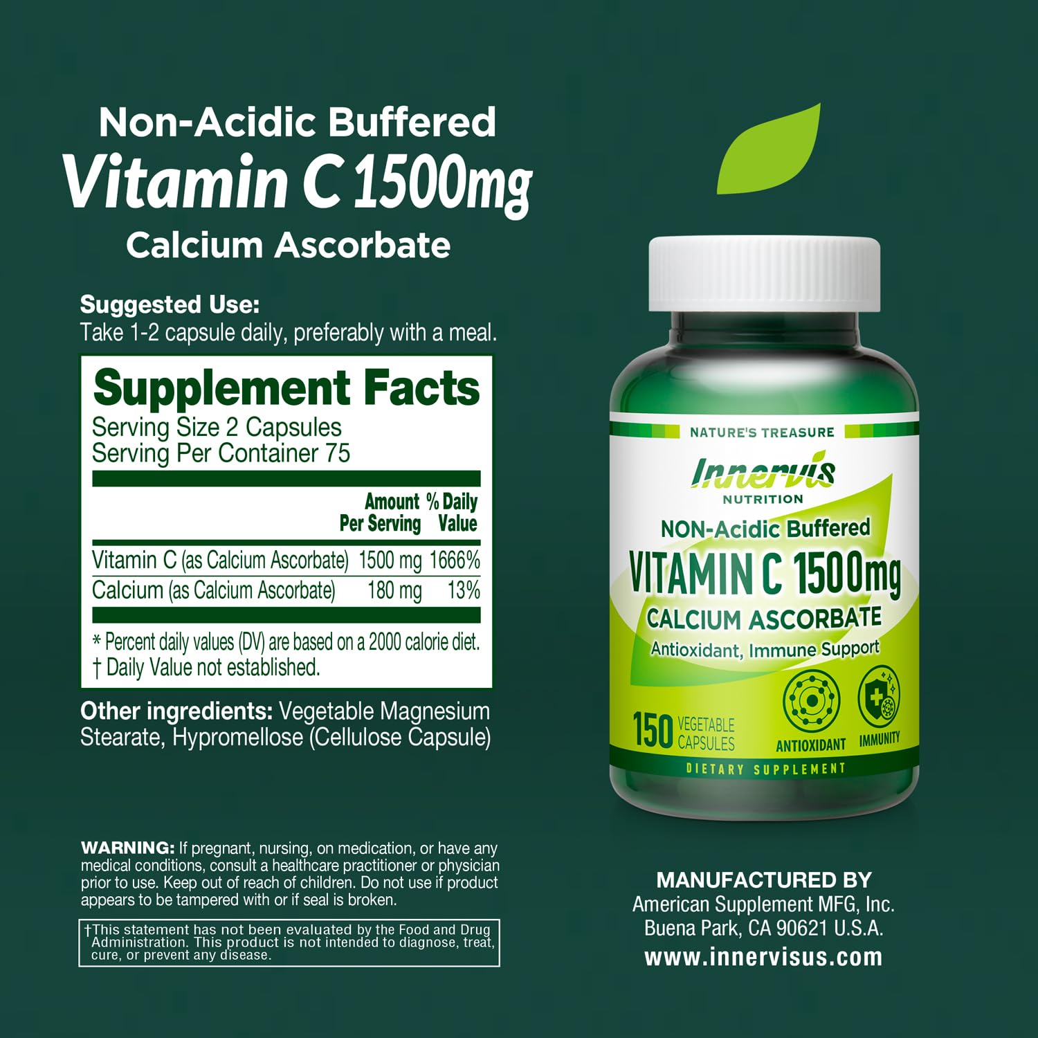 INNERVISNUTRITION envase de lado mostrando diseño y cantidad de 150 cápsulas
