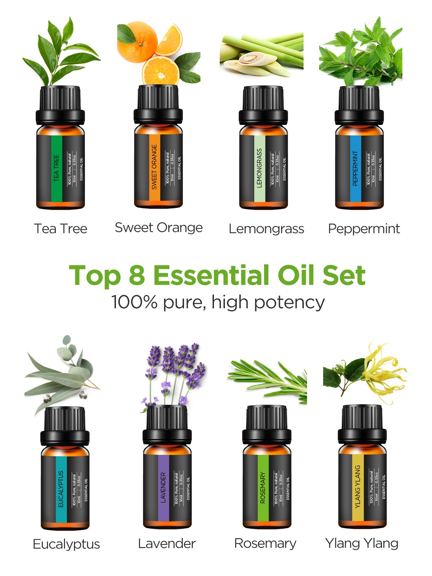 InnoGear conjunto de 8 aceites esenciales 10 ml variedad aromática