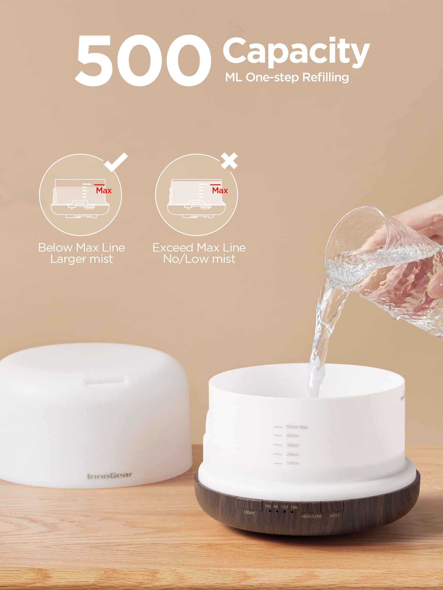 InnoGear comparado con una taza para ver escala, beneficio: capacidad 500 ml visible
