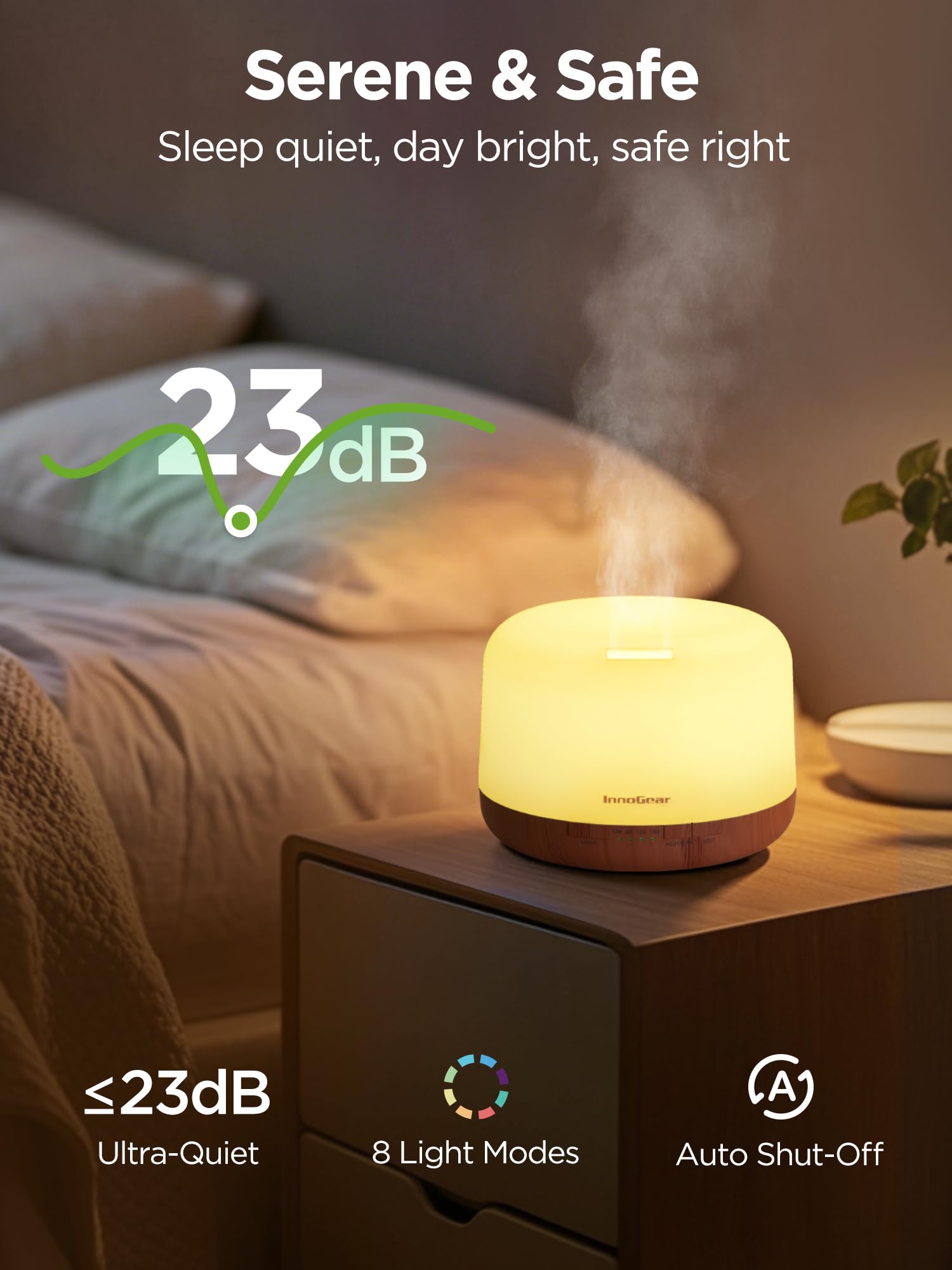 InnoGear comparación de tamaño del difusor mostrando escala doméstica
