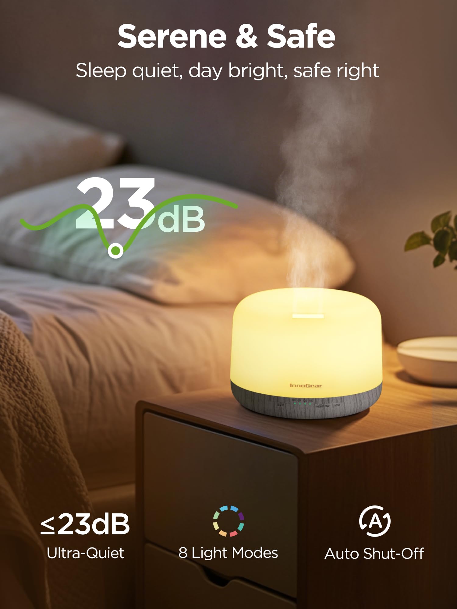 InnoGear panel de botones mostrando controles de modo, temporizador y luz