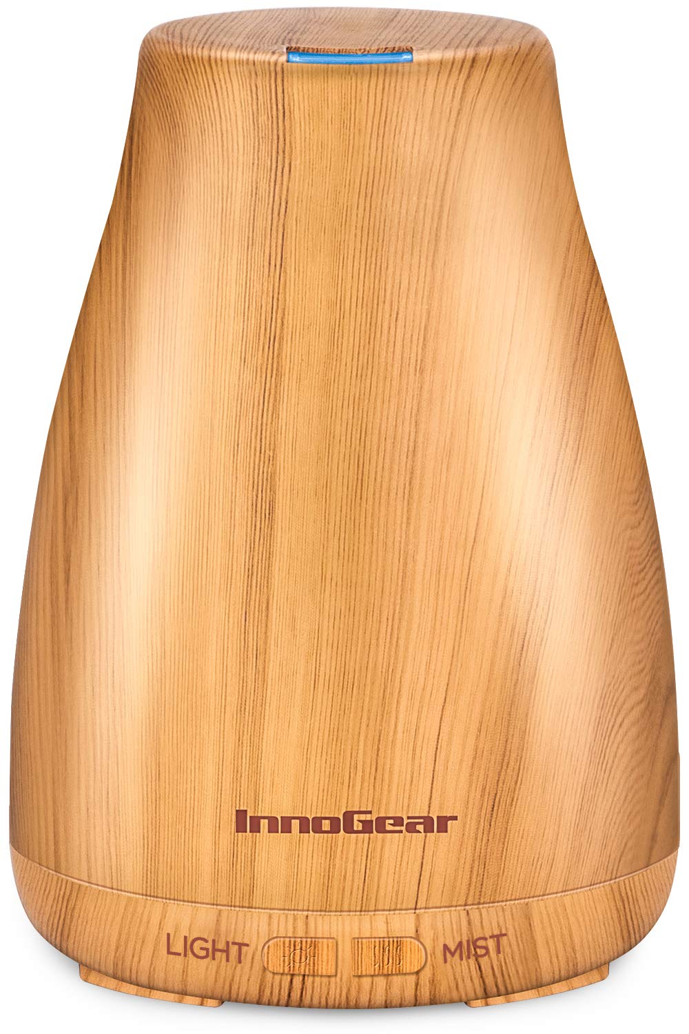 InnoGear difusor amarillo frontal mostrando diseño compacto y controles, ideal para dormitorios