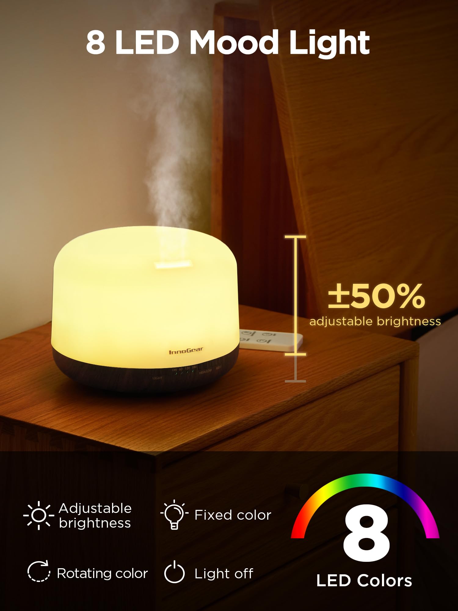 InnoGear luz ambiental nocturna encendida en habitación, beneficio: ambiente relajante