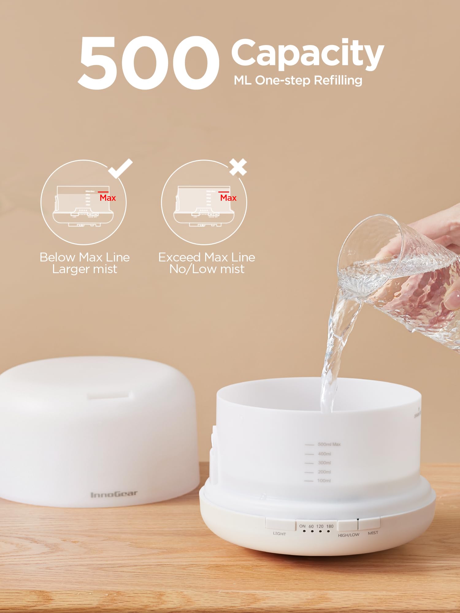 InnoGear niebla ascendente en sala humidificando y dispersando aroma eficientemente