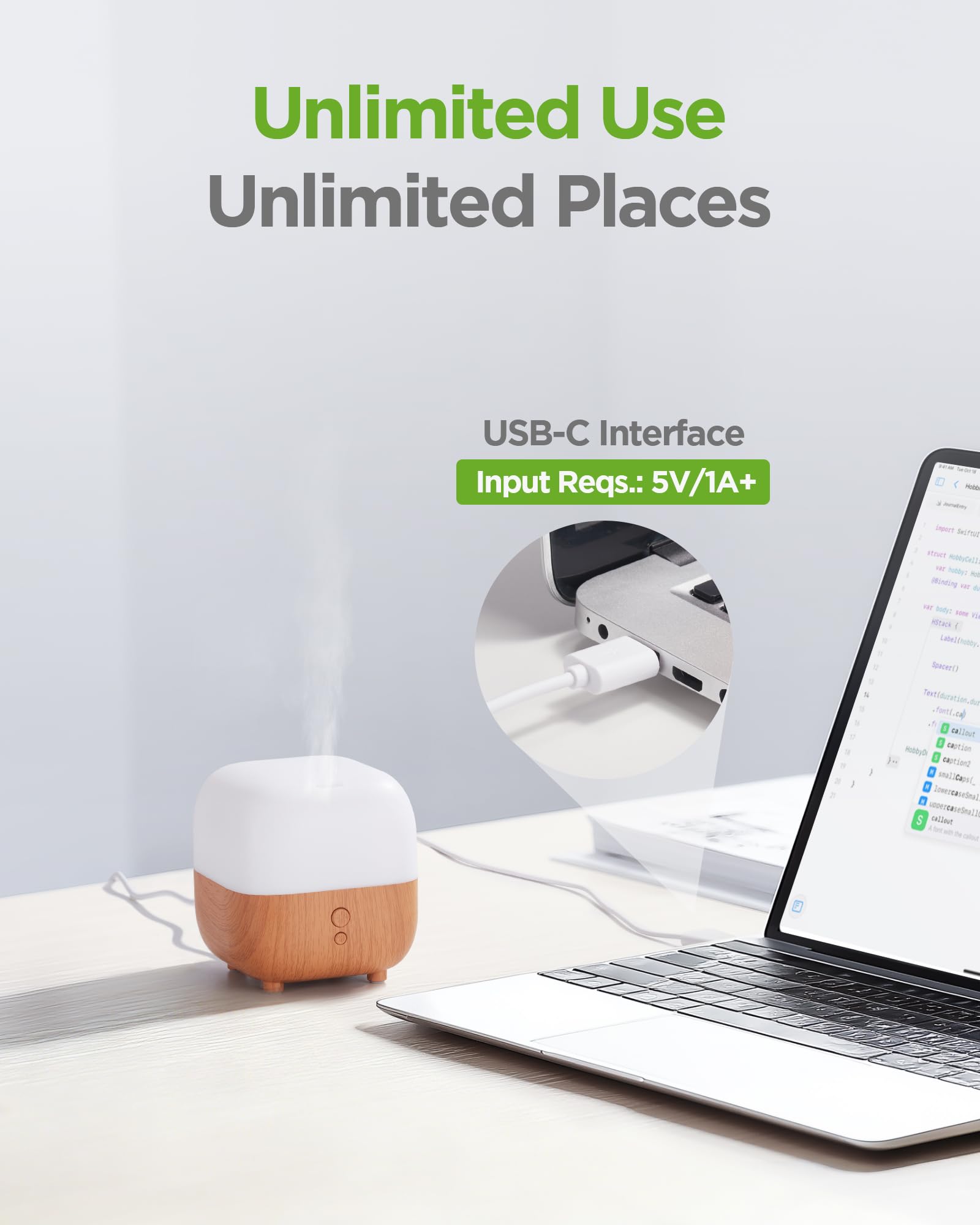 InnoGear emitiendo niebla sobre escritorio, humedad y aroma para trabajo