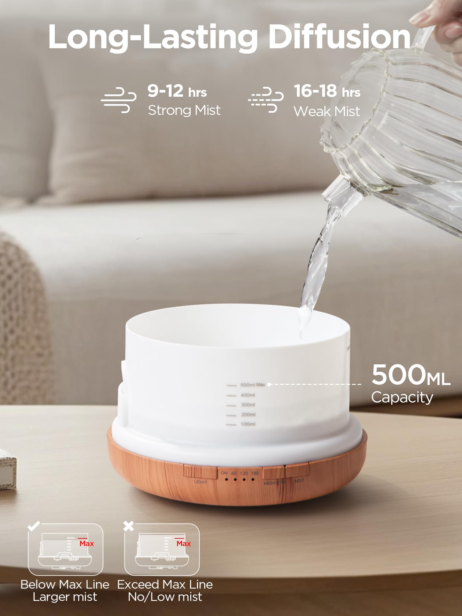 InnoGear niebla ascendente visible demostrando humidificación eficaz