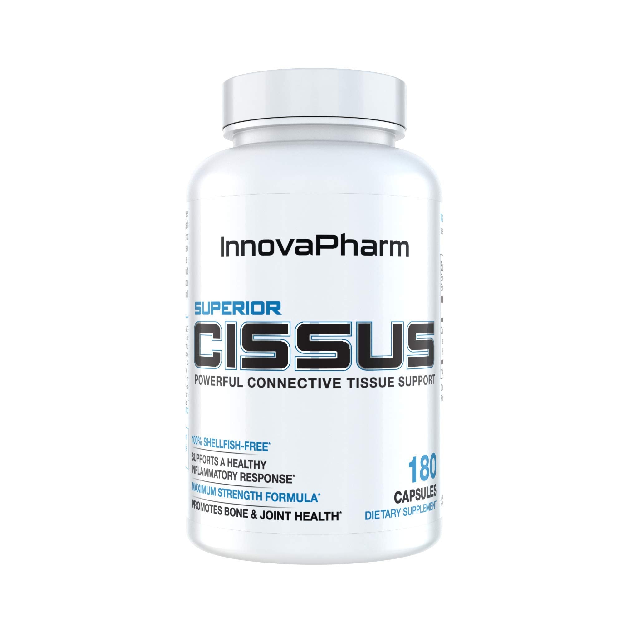 InnovaPharm Superior Cissus vista frontal del envase mostrando cápsulas y beneficio de soporte articular