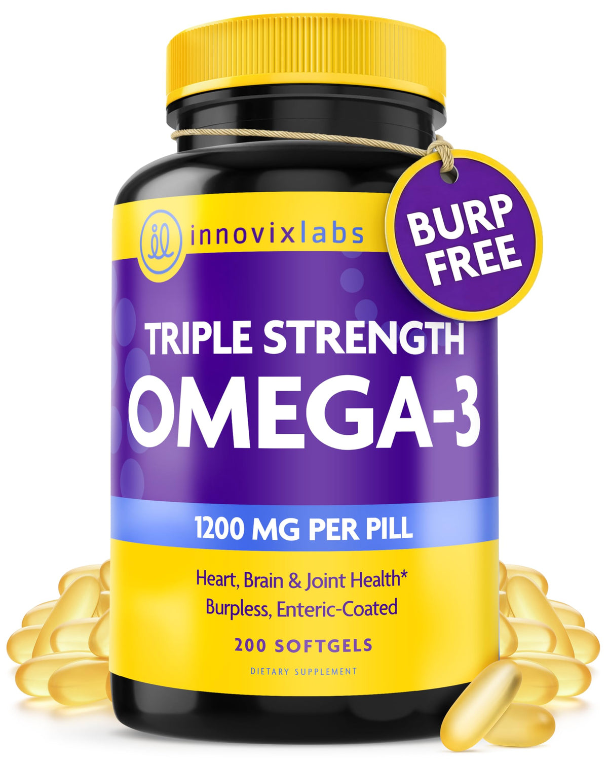 InnovixLabs envase frontal con 200 softgels y alta potencia omega‑3