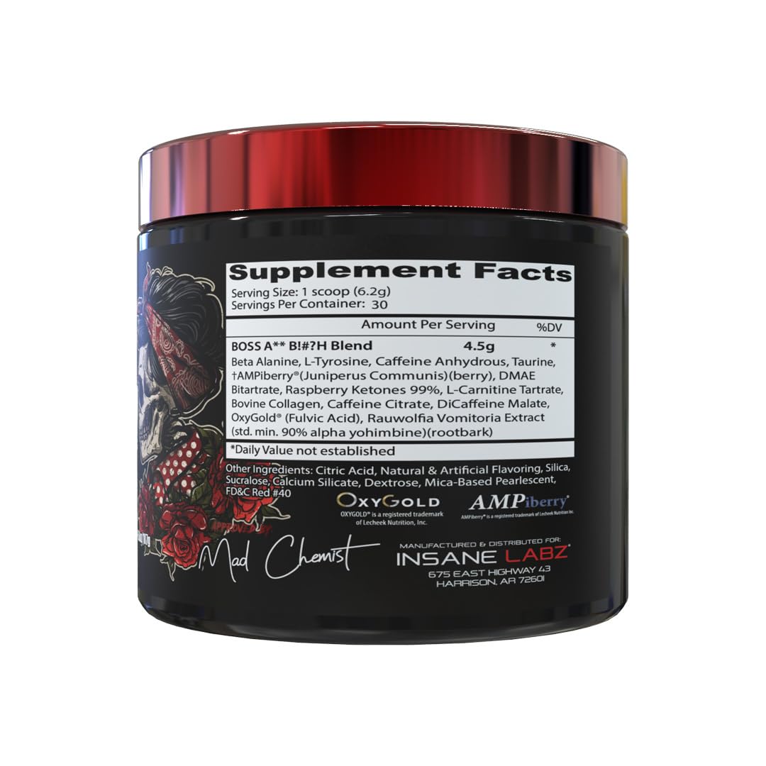 Insane Labz primer plano de textura en polvo del preworkout, mezcla homogénea fácil disolver