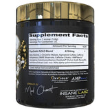 Insane Labz Psychotic Gold etiqueta con lista de ingredientes para confianza